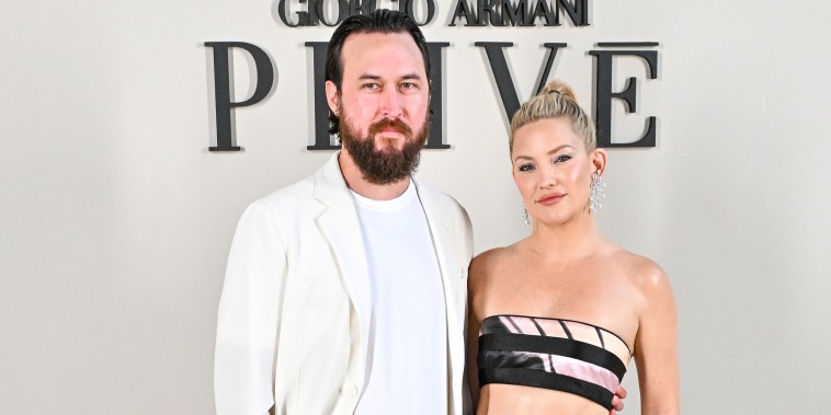Danny Fujikawa and Kate Hudson attends the Giorgio Armani Privé Haute Couture Fall/Winter 2023/2024 show as part of Paris Fashion Week  on July 04, 2023 in Paris, France.